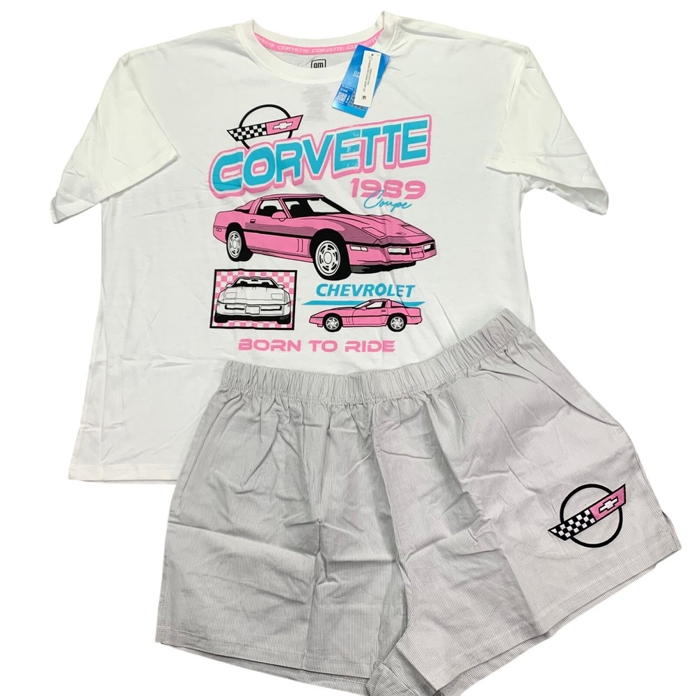 Pajama Set Women's XL NWT Corvette 1989 Coupe  Graphic Tee Lounge and Shorts Set